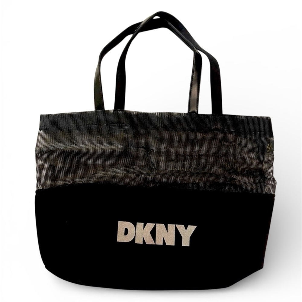 Vintage DKNY Large Black Tote Bag Beach Bag City Tote NEW Y2K Neoprene Mesh